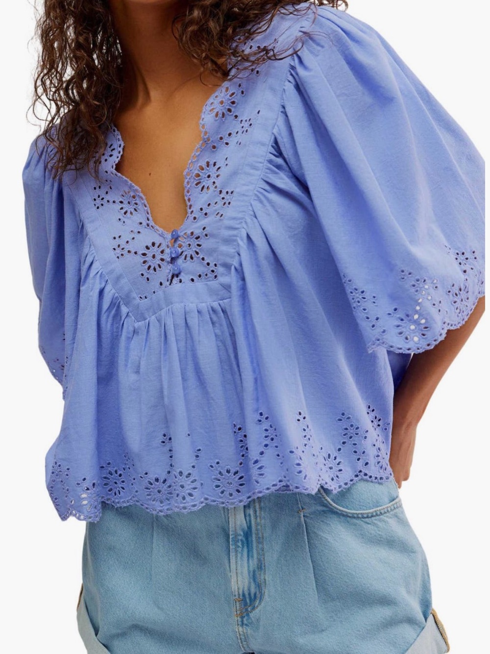 Free People Periwinkle Costa Eyelet Top